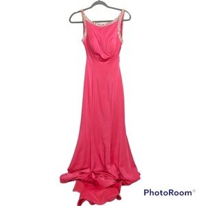 La Femme Hot Pink rhinestone trim open back gown size 0